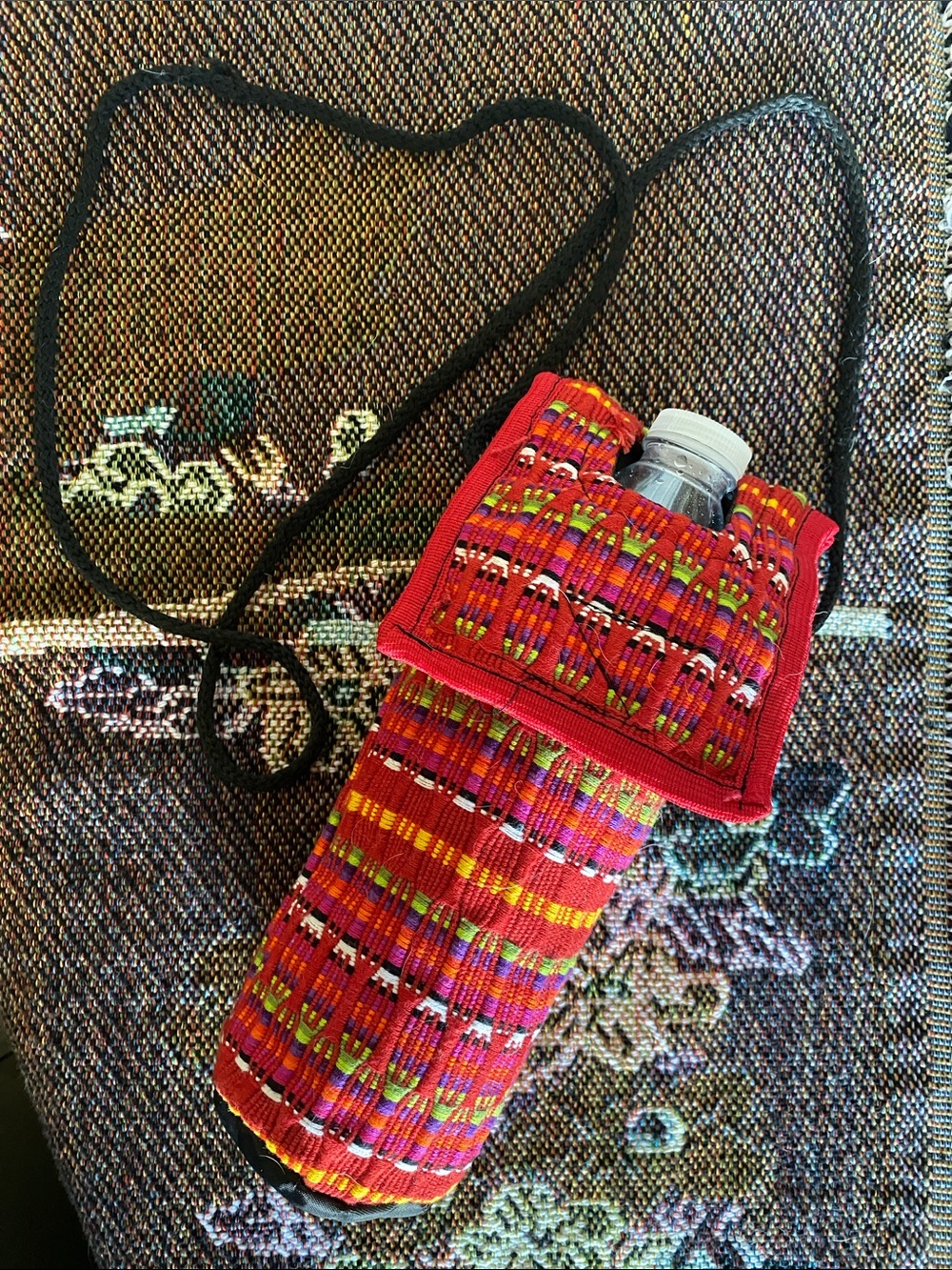 Handmade Woven Boho Southwestern Crossbody Water Bottle Holder Festival Carrier - Picture 2 of 4